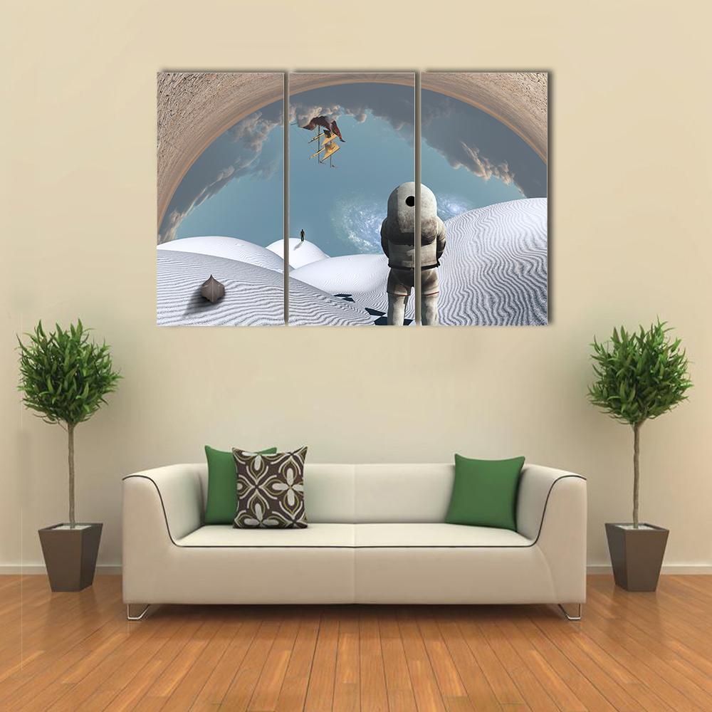 Astronaut In White Desert Canvas Wall Art-3 Horizontal-Gallery Wrap-37" x 24"-Tiaracle