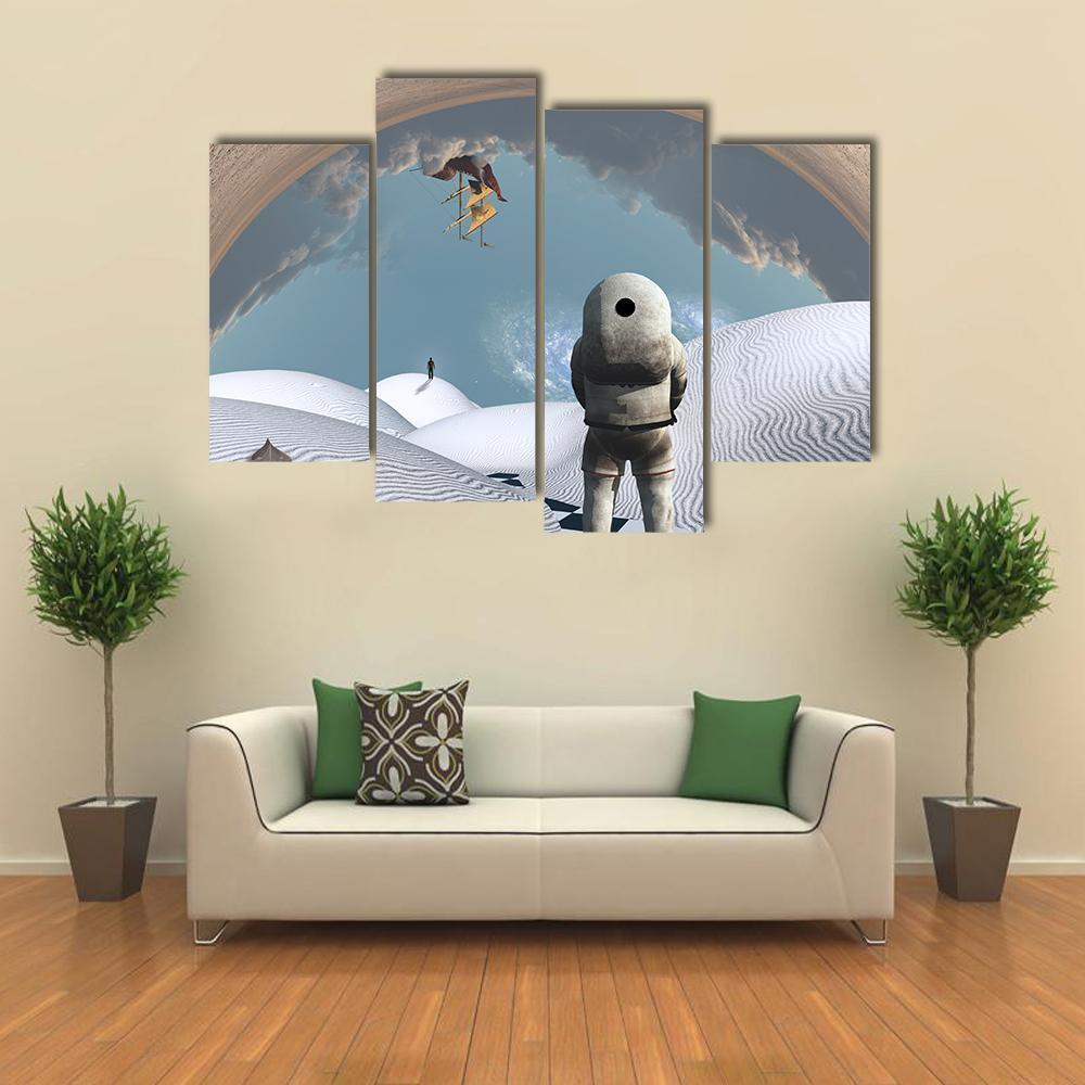 Astronaut In White Desert Canvas Wall Art-4 Pop-Gallery Wrap-50" x 32"-Tiaracle
