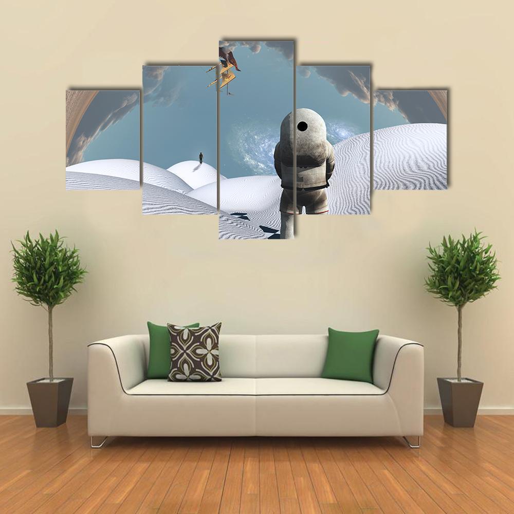 Astronaut In White Desert Canvas Wall Art-5 Star-Gallery Wrap-62" x 32"-Tiaracle