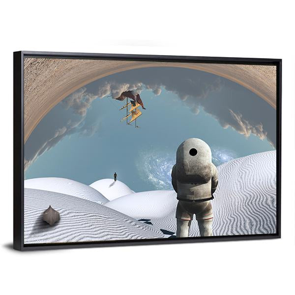 Astronaut In White Desert Canvas Wall Art-3 Horizontal-Gallery Wrap-25" x 16"-Tiaracle