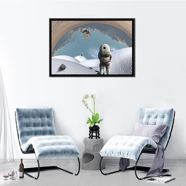 Astronaut In White Desert Canvas Wall Art-3 Horizontal-Gallery Wrap-25" x 16"-Tiaracle