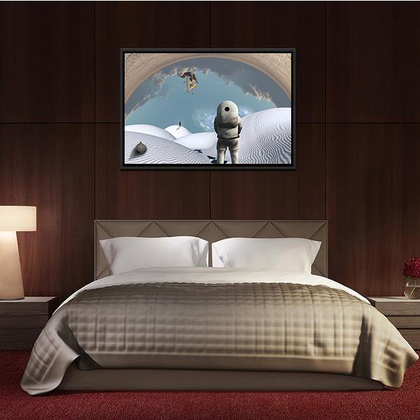 Astronaut In White Desert Canvas Wall Art-3 Horizontal-Gallery Wrap-25" x 16"-Tiaracle