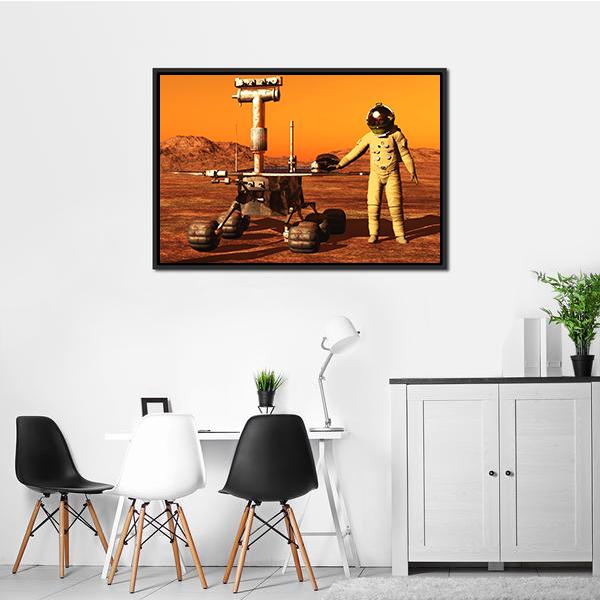Astronaut &amp; Mars Rover Canvas Wall Art-1 Piece-Floating Frame-24" x 16"-Tiaracle