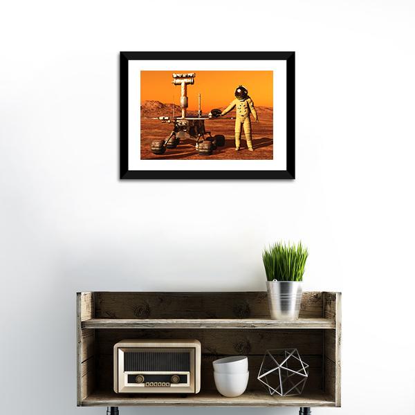 Astronaut &amp; Mars Rover Canvas Wall Art-1 Piece-Framed Print-20" x 16"-Tiaracle