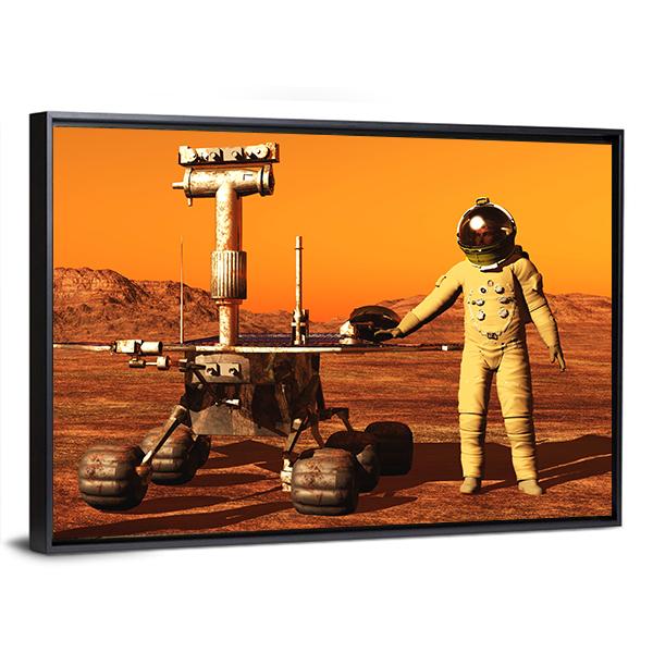 Astronaut & Mars Rover Canvas Wall Art-5 Horizontal-Gallery Wrap-22" x 12"-Tiaracle