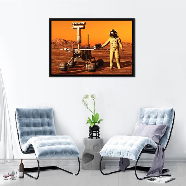 Astronaut & Mars Rover Canvas Wall Art-5 Horizontal-Gallery Wrap-22" x 12"-Tiaracle