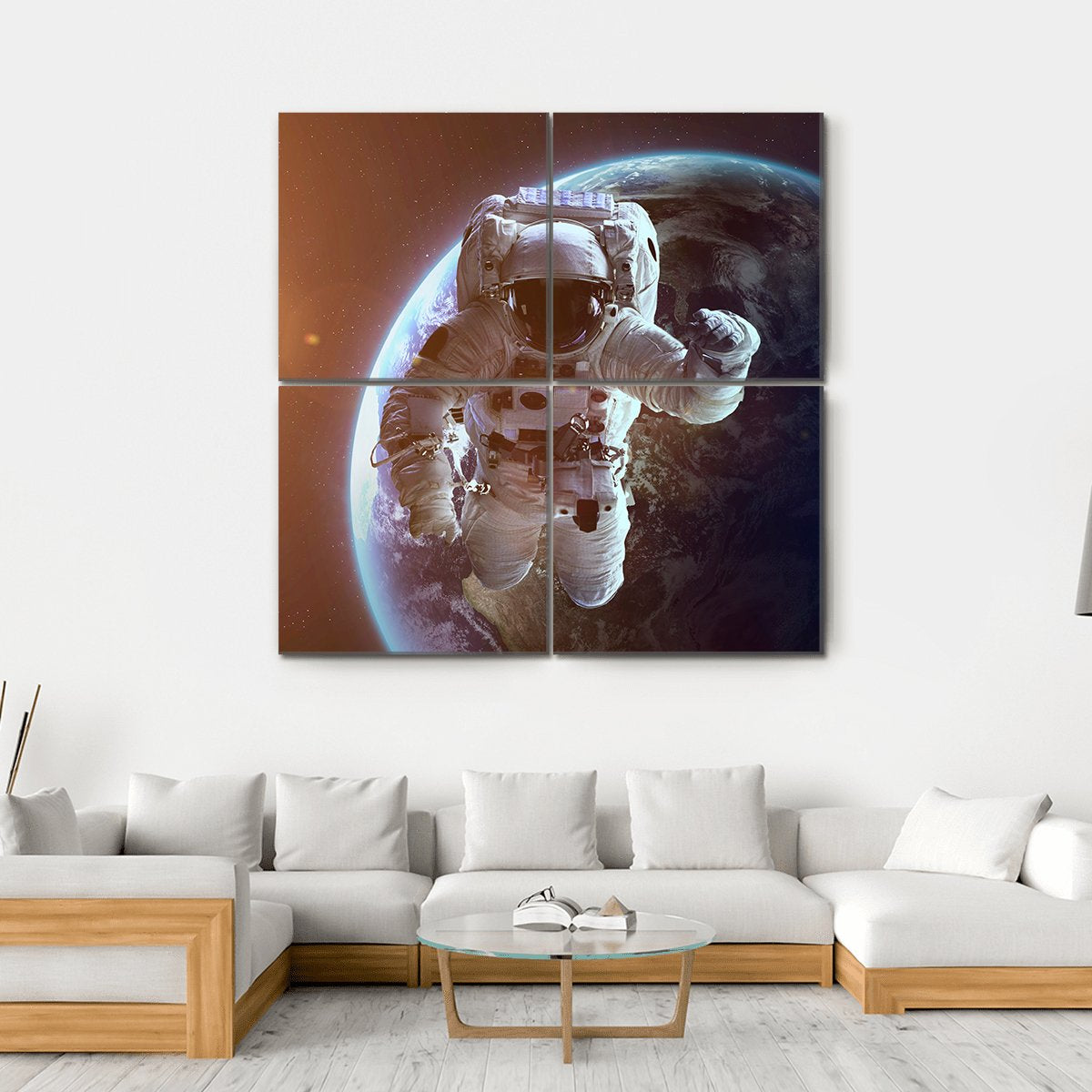 Astronaut Near Planet Earth Canvas Wall Art-4 Square-Gallery Wrap-17" x 17"-Tiaracle