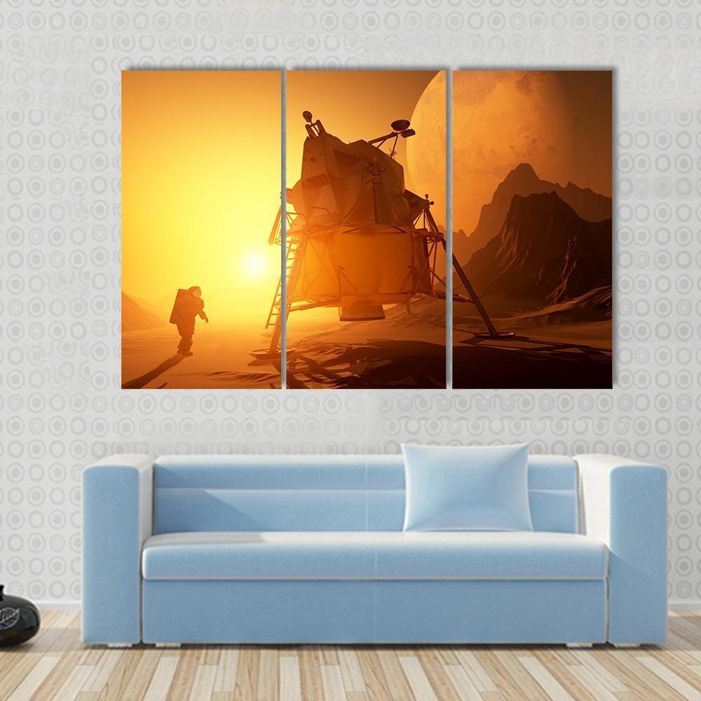 Astronaut &amp; Moonwalker On Planet Canvas Wall Art-3 Horizontal-Gallery Wrap-37" x 24"-Tiaracle