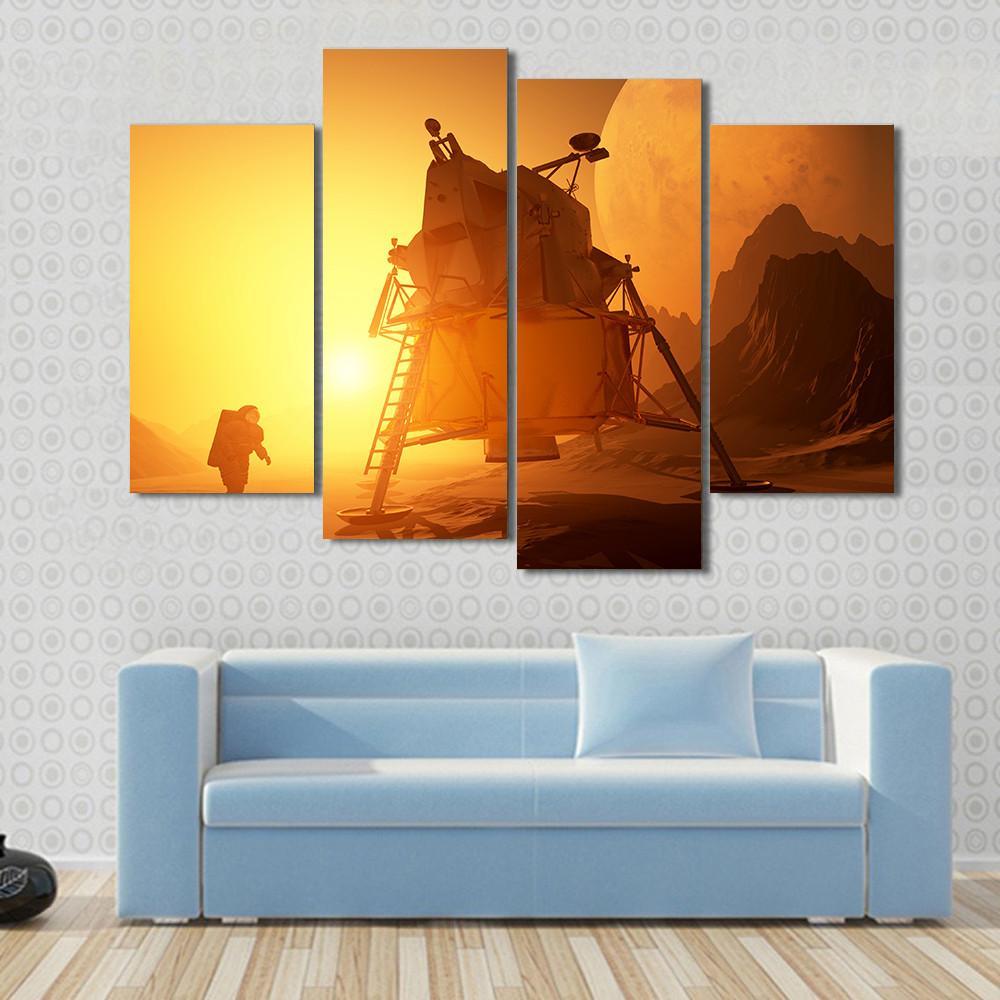 Astronaut &amp; Moonwalker On Planet Canvas Wall Art-4 Pop-Gallery Wrap-50" x 32"-Tiaracle