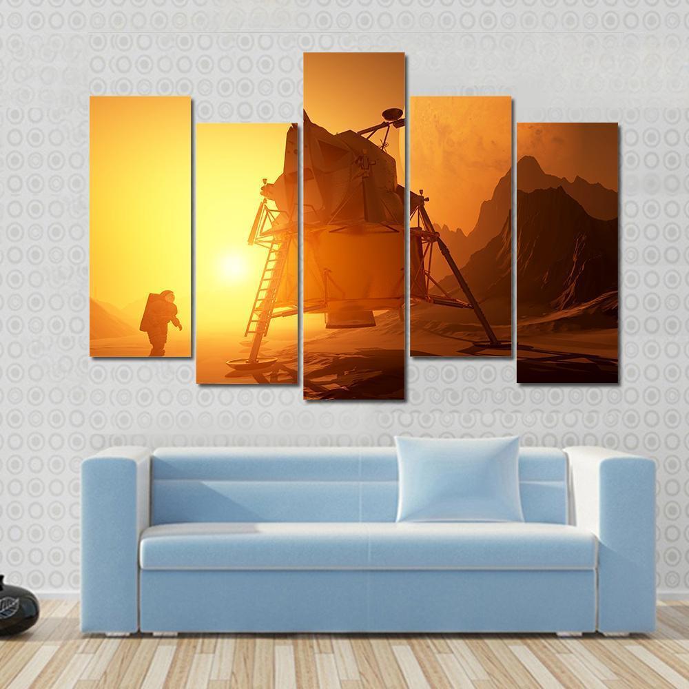 Astronaut &amp; Moonwalker On Planet Canvas Wall Art-5 Pop-Gallery Wrap-47" x 32"-Tiaracle