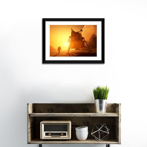Astronaut &amp; Moonwalker On Planet Canvas Wall Art-1 Piece-Framed Print-20" x 16"-Tiaracle