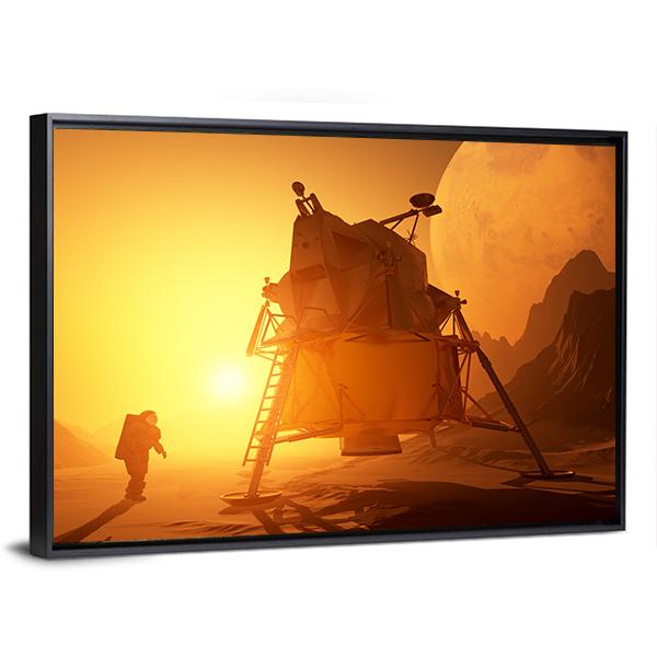 Astronaut &amp; Moonwalker On Planet Canvas Wall Art-3 Horizontal-Gallery Wrap-25" x 16"-Tiaracle