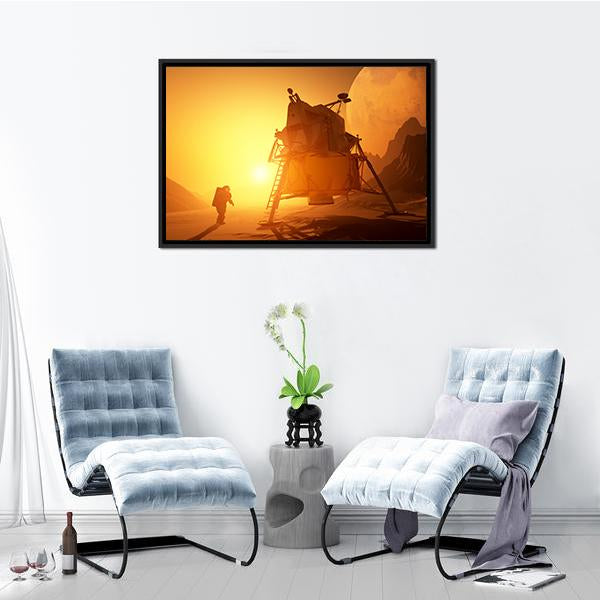 Astronaut &amp; Moonwalker On Planet Canvas Wall Art-3 Horizontal-Gallery Wrap-25" x 16"-Tiaracle