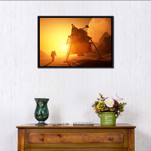 Astronaut & Moonwalker On Planet Canvas Wall Art-3 Horizontal-Gallery Wrap-25" x 16"-Tiaracle