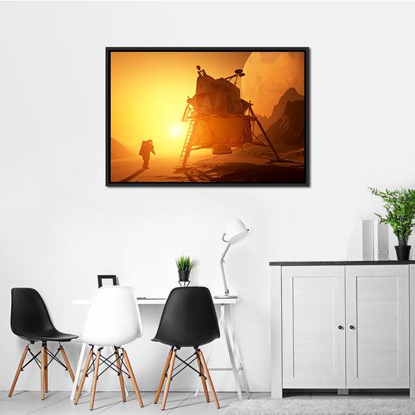 Astronaut &amp; Moonwalker On Planet Canvas Wall Art-1 Piece-Floating Frame-24" x 16"-Tiaracle