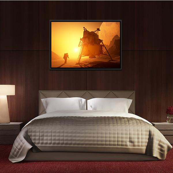 Astronaut &amp; Moonwalker On Planet Canvas Wall Art-3 Horizontal-Gallery Wrap-25" x 16"-Tiaracle