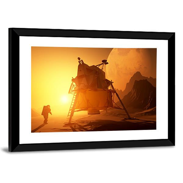 Astronaut &amp; Moonwalker On Planet Canvas Wall Art-3 Horizontal-Gallery Wrap-25" x 16"-Tiaracle