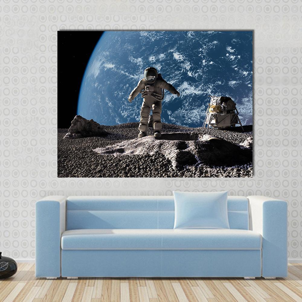 Astronaut On Asteroid Canvas Wall Art-1 Piece-Gallery Wrap-48" x 32"-Tiaracle