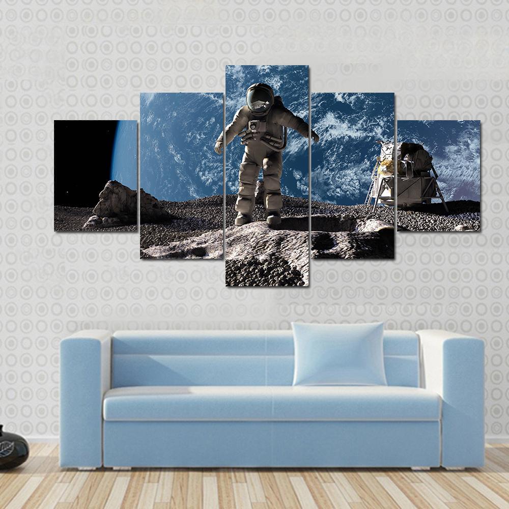 Astronaut On Asteroid Canvas Wall Art-5 Star-Gallery Wrap-62" x 32"-Tiaracle