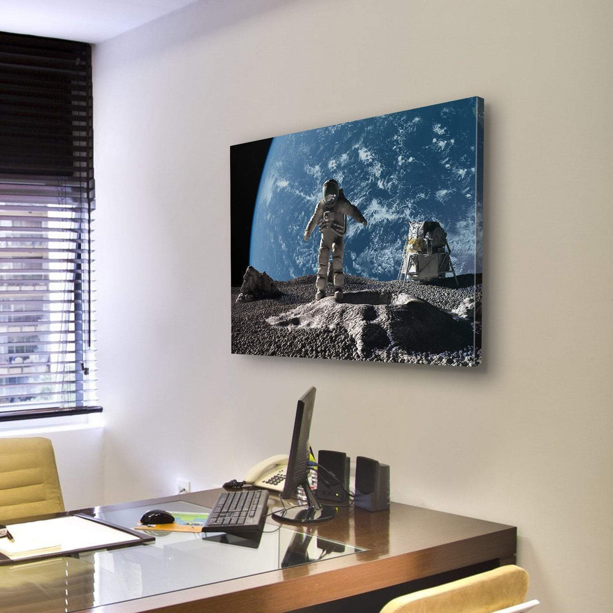 Astronaut On Asteroid Canvas Wall Art-3 Horizontal-Gallery Wrap-25" x 16"-Tiaracle