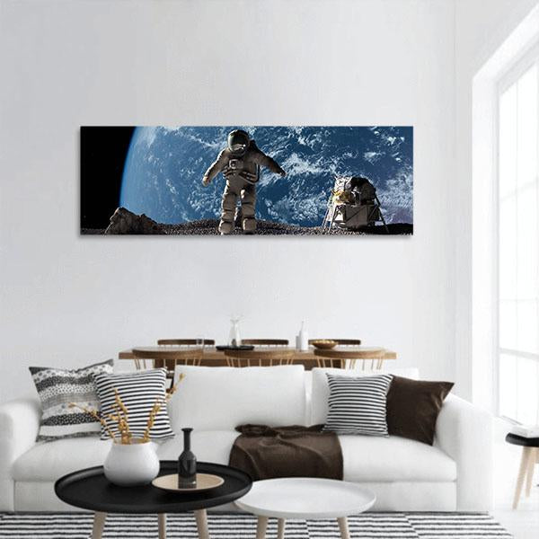 Astronaut On Asteroid Panoramic Canvas Wall Art-1 Piece-36" x 12"-Tiaracle
