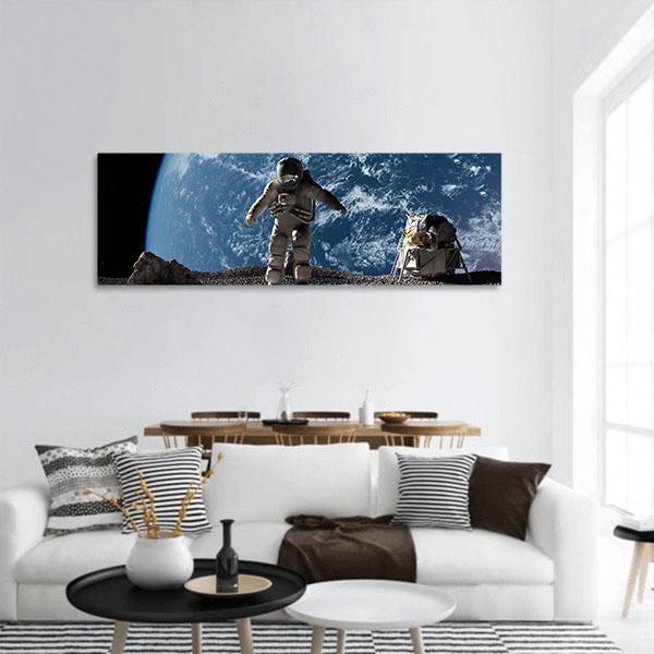 Astronaut On Asteroid Panoramic Canvas Wall Art-3 Piece-25" x 08"-Tiaracle