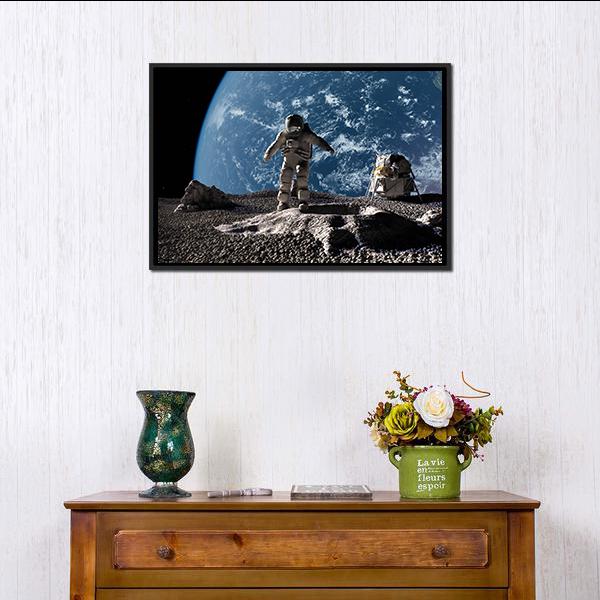 Astronaut On Asteroid Panoramic Canvas Wall Art-1 Piece-36" x 12"-Tiaracle
