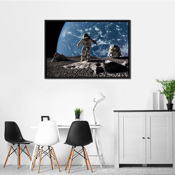 Astronaut On Asteroid Panoramic Canvas Wall Art-1 Piece-36" x 12"-Tiaracle