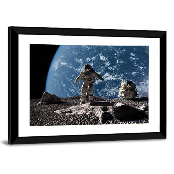 Astronaut On Asteroid Panoramic Canvas Wall Art-1 Piece-36" x 12"-Tiaracle