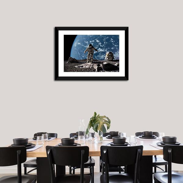 Astronaut On Asteroid Panoramic Canvas Wall Art-1 Piece-36" x 12"-Tiaracle