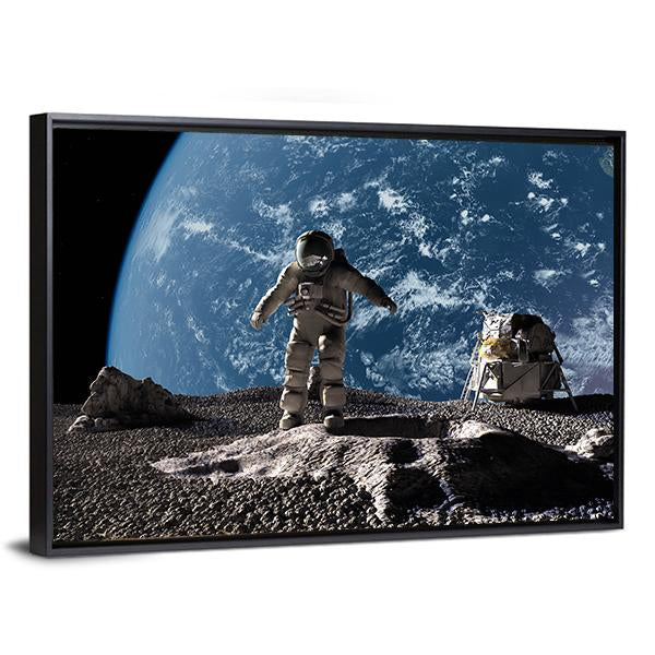 Astronaut On Asteroid Panoramic Canvas Wall Art-1 Piece-36" x 12"-Tiaracle