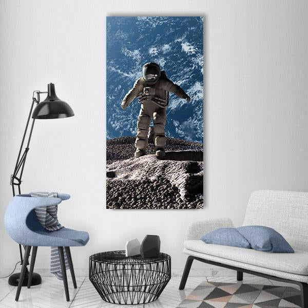 Astronaut On Asteroid Vertical Canvas Wall Art-1 Vertical-Gallery Wrap-12" x 24"-Tiaracle