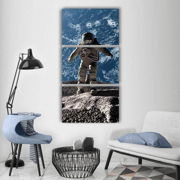 Astronaut On Asteroid Vertical Canvas Wall Art-3 Vertical-Gallery Wrap-12" x 25"-Tiaracle