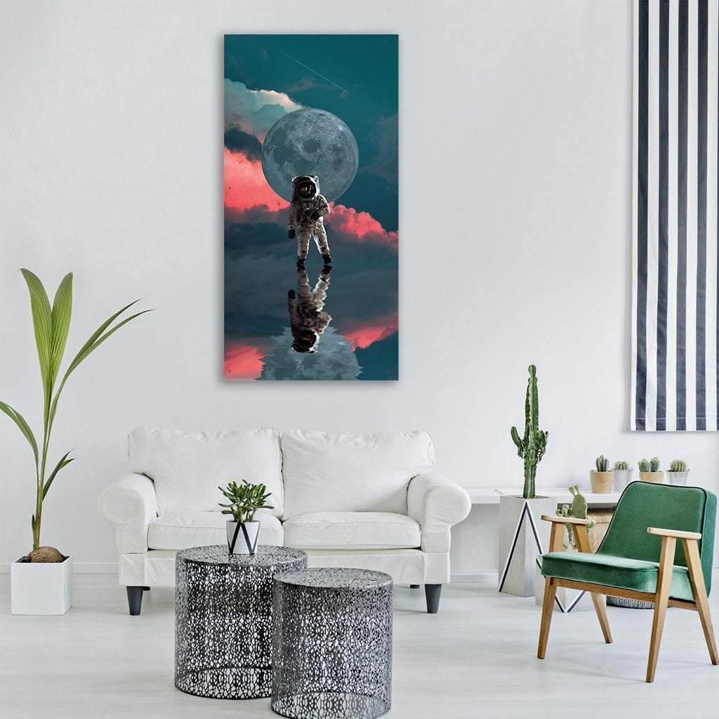 Astronaut On The Moon Space Vertical Canvas Wall Art-1 Vertical-Gallery Wrap-12" x 24"-Tiaracle