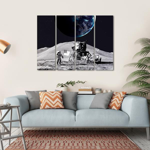 Astronaut On The Moon Canvas Wall Art-4 Horizontal-Gallery Wrap-34" x 24"-Tiaracle
