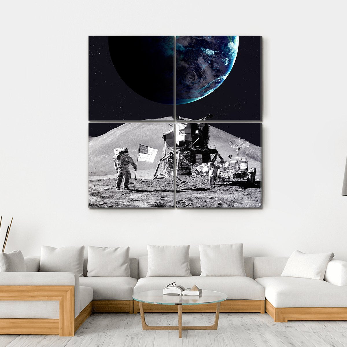 Astronaut On The Moon Canvas Wall Art-4 Square-Gallery Wrap-17" x 17"-Tiaracle