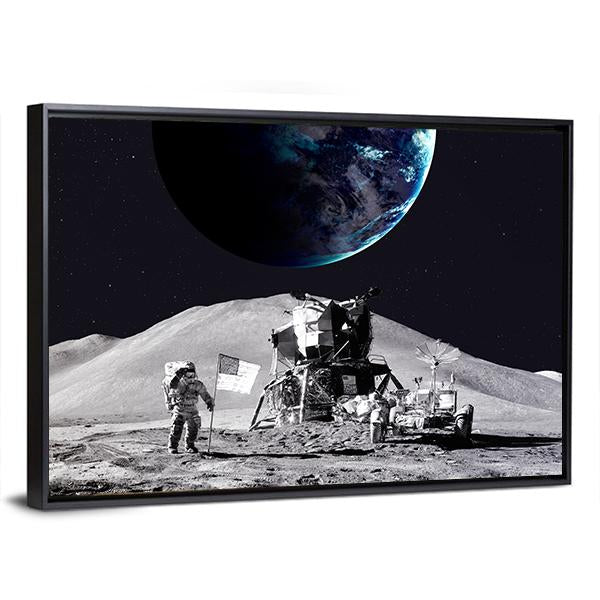 Astronaut On The Moon Canvas Wall Art-5 Horizontal-Gallery Wrap-22" x 12"-Tiaracle