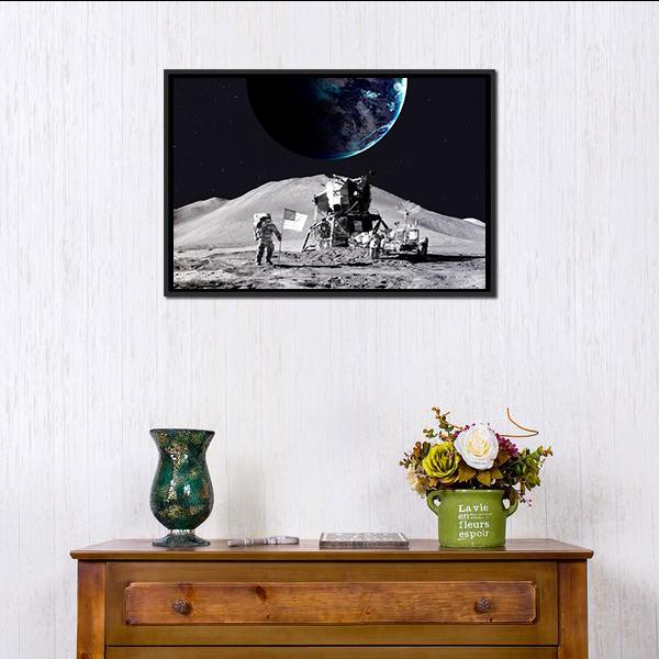 Astronaut On The Moon Canvas Wall Art-5 Horizontal-Gallery Wrap-22" x 12"-Tiaracle