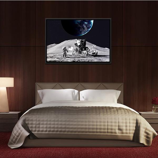 Astronaut On The Moon Canvas Wall Art-5 Horizontal-Gallery Wrap-22" x 12"-Tiaracle