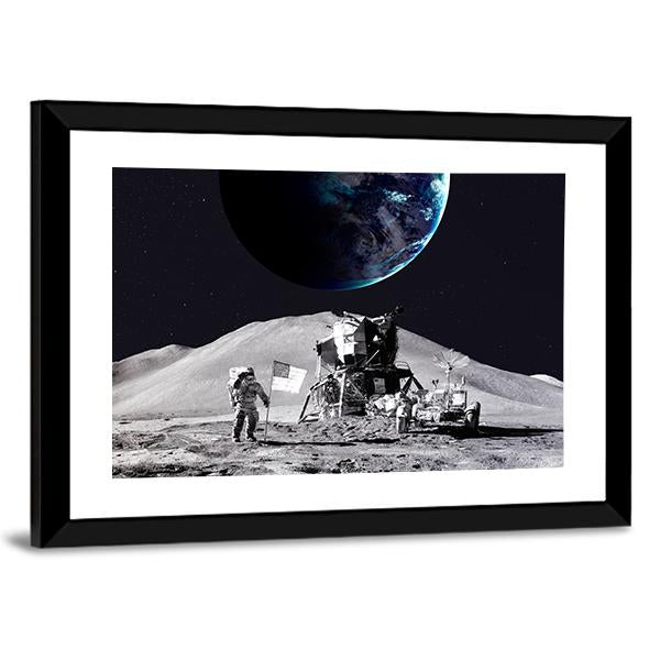 Astronaut On The Moon Canvas Wall Art-5 Horizontal-Gallery Wrap-22" x 12"-Tiaracle