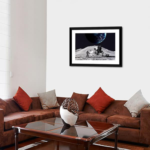 Astronaut On The Moon Canvas Wall Art-5 Horizontal-Gallery Wrap-22" x 12"-Tiaracle