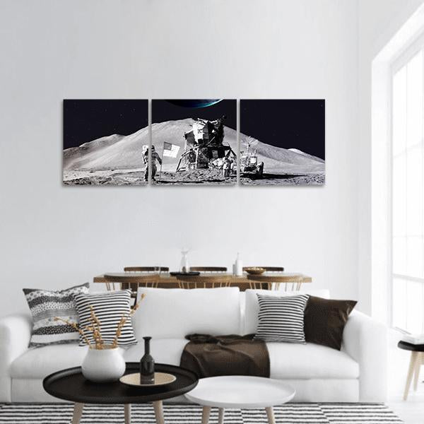 Astronaut On The Moon Panoramic Canvas Wall Art-1 Piece-36" x 12"-Tiaracle