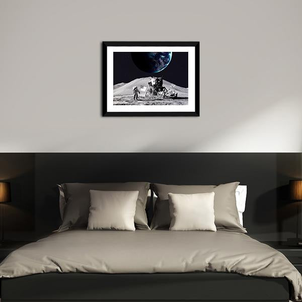 Astronaut On The Moon Panoramic Canvas Wall Art-1 Piece-36" x 12"-Tiaracle