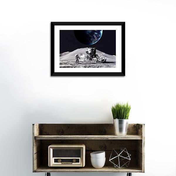 Astronaut On The Moon Panoramic Canvas Wall Art-1 Piece-36" x 12"-Tiaracle