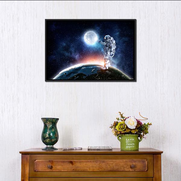 Astronaut On The Planet Panoramic Canvas Wall Art-1 Piece-36" x 12"-Tiaracle