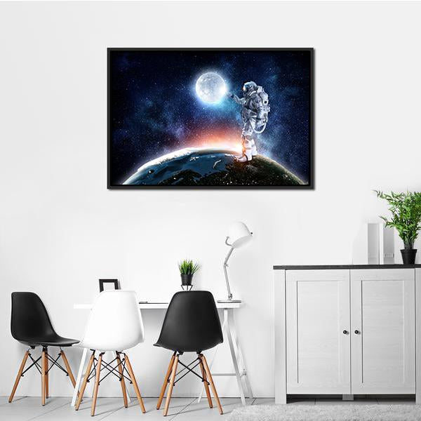 Astronaut On The Planet Panoramic Canvas Wall Art-1 Piece-36" x 12"-Tiaracle