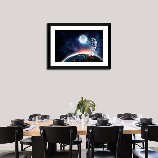 Astronaut On The Planet Panoramic Canvas Wall Art-1 Piece-36" x 12"-Tiaracle