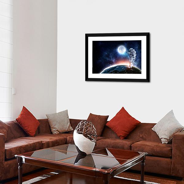 Astronaut On The Planet Panoramic Canvas Wall Art-1 Piece-36" x 12"-Tiaracle