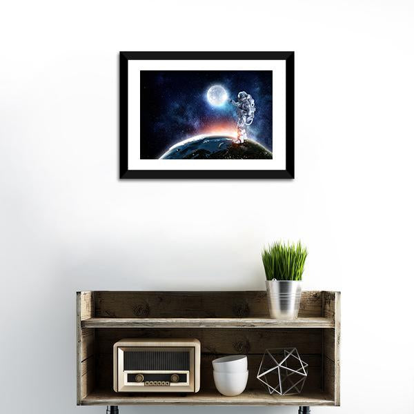 Astronaut On The Planet Panoramic Canvas Wall Art-1 Piece-36" x 12"-Tiaracle