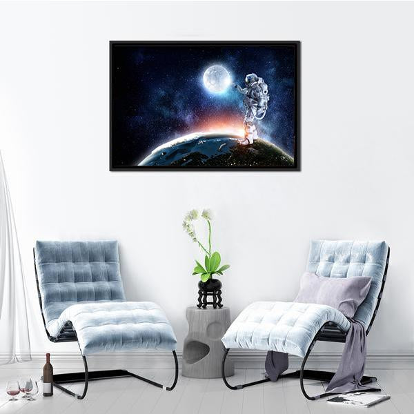Astronaut On The Planet Panoramic Canvas Wall Art-1 Piece-36" x 12"-Tiaracle
